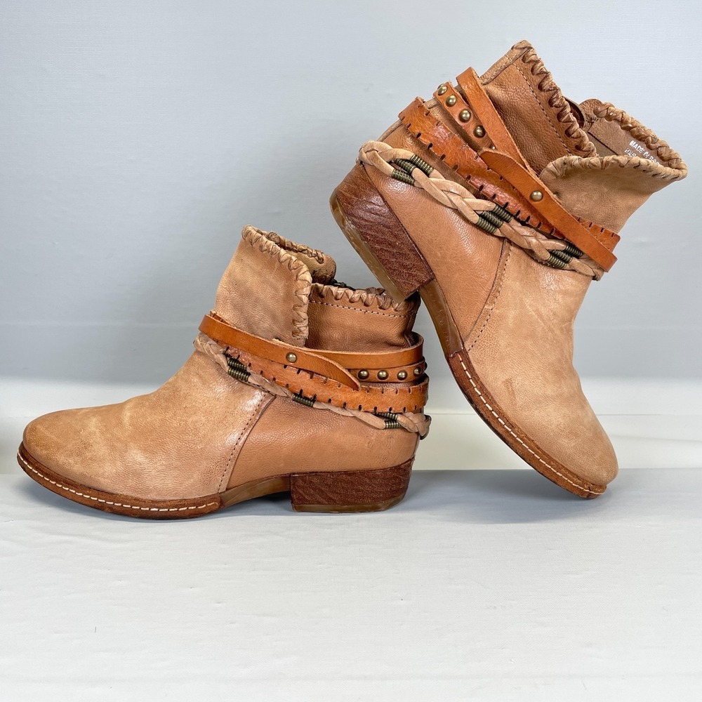 A.S. 98 Ankle Boots Womens Size 36 US 5.5-6 Brown Leather Braided Strap Zip Boho - Picture 7 of 10